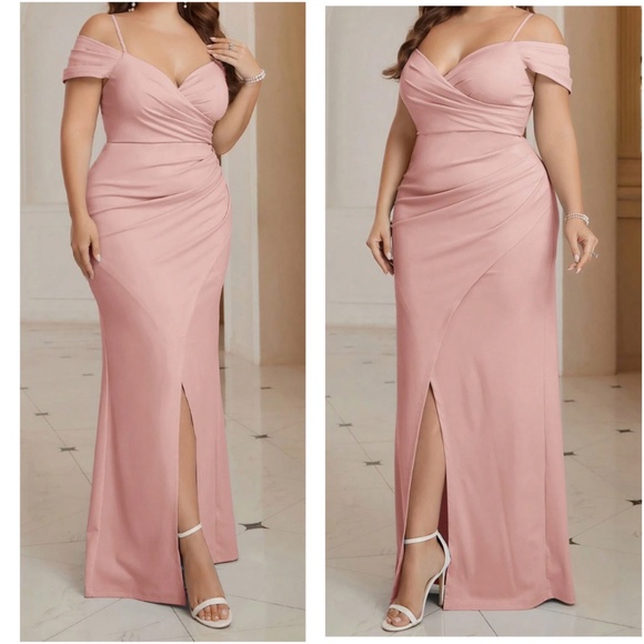 Luxe Cold Shoulder Split Hem High Waisted Party Formal Prom Wedding Dress - Picture 6 of 6